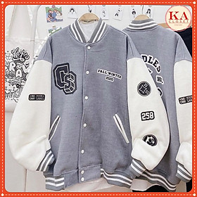 Áo Bomber tàn phối KA Closet chất nỉ ngoại dầy đẹp mịn ko xù, màu tàn phối trắng, in nét, hàng đẹp