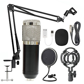 Bộ micrô treo chuyên nghiệp BM800 Studio Live Stream Phát sóng ghi âm Bộ micrô ngưng tụ-Màu Đen & Bạc