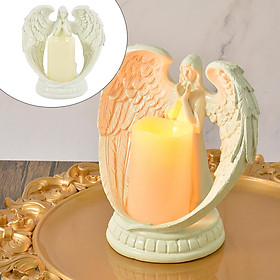 Bereavement Sympathy lameless Candle Angel Praying with Wing Resin Statue Candle Holder with Flickering Candle for Family Remembrance