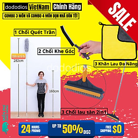 Combo Dọn Nhà 4 Món : Chổi Chà Cọ Nhà Vệ Sinh + Chổi Quét Trần Nhà + Bàn Chải Khe Hở Góc Cạnh + Khăn Lau Xe Ô Tô Cao Cấp