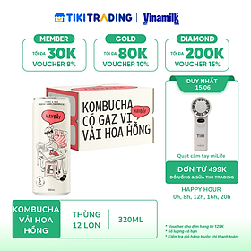 Thùng 12 lon Kombucha Có Gaz Vị Vải Hoa Hồng 320ml
