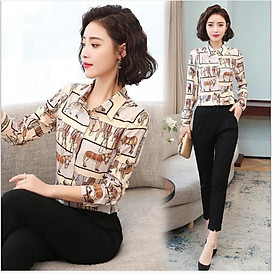 Áo sơ mi nữ công sở thiết kế họa tiết dân gian Sm78