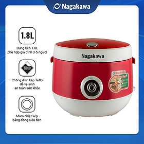 Nồi cơm điện Nagakawa NAG0101 (1.8 Lít) - Màu Đỏ - Hàng chính hãng