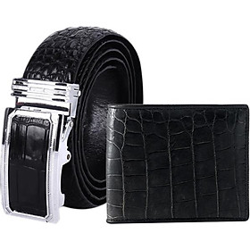 Bộ Ví & Thắt Lưng Nam Da Cá Sấu Huy Hoàng HT2201-HT4201 (23 x 11,5 cm) - Đen