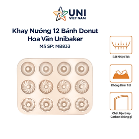 KHUÔN NƯỚNG 12 BÁNH DONUT HOA VĂN UNIBAKER MB833