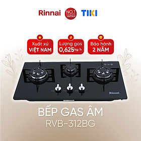 Bếp gas âm Rinnai RVB-312BG mặt bếp kính và kiềng bếp gang - Hàng chính hãng.