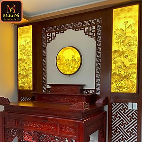 Mua Tranh trúc chỉ in MÂU NI  Combo 2 vách 41x127cm sen hội tụ + đèn tròn 60cm sen trăng