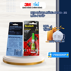 Bộ 4 chai keo dán đa năng siêu dính nhanh khô - loại no run gel (không chảy) dạng sệt 3M Scotch Super Glue AD113 2g