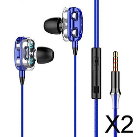 2xDouble Speaker 1.2M Wired 3.5MM Earphone Earbuds HiFi Stereo Headset Blue