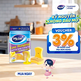 Miếng Bọt Biển Rửa Chén MyJae 2 Mặt, Mút Xốp Rửa Bát Đa Năng Kèm Miếng Nhựa Hít Kê 11.3cm x 7.8cm x 3cm (2 Miếng/Gói)