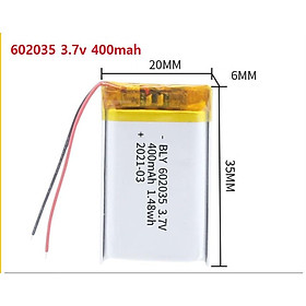 Pin Sạc Lithium Polymer 3.7V 400mah 602035 Cho tai nghe,loa Mp3 MP4 MP5 GPS PSP Bluetooth hàng mới