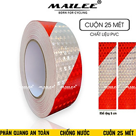 Cuộn Decan Phản Quang Dán Xe Tải Xe Rơ Mooc Mai Lee PQ-25DTS (25m x 5cm) Màu Đỏ Trắng Sọc Chéo, An Toàn Ban Đêm, Chất liệu PVC chống thấm nước
