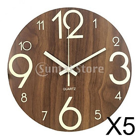 5pcs 10 Inch Round Luminous Wall Clock for Office Indoor Clocks Decoration