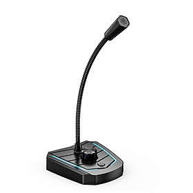 USB Desk Microphone Plug & Play 360 Degree Omnidirectional Microphone with Built-in LED Light Desktop Condenser Mic
