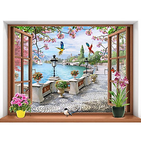 Tranh dán tường cửa sổ cảnh biển đẹp trang trí phòng khách và phòng ngủ - VT0435