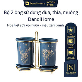 Bộ ống sứ đựng đũa, thìa, muỗng DandiHome cao cấp kèm khung thép cao cấp