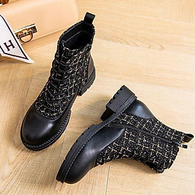 Mua Giày bốt Martin cao gót vải nhung mỏng thời trang mùa thu hàng mới dành cho nữ 2021