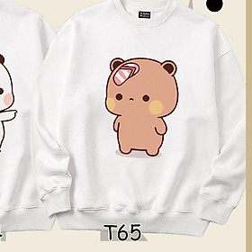 Áo đôi dài tay nam nữ form rộng Gấu ném dép cute Mr.Buffalo - T65 - Trắng