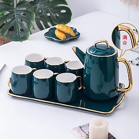 Mua BỘ ẤM CHÉN SỨ KÈM KHAY VIỀN VÀNG MÀU TRẮNG-XANH CỔ VỊT