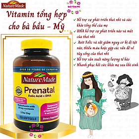 Vitamin cho bà bầu Prenatal Folic Acid+ DHA Nature Made giúp mẹ khỏe, bé phát triển não bộ, hệ thần kinh và thể lực - QuaTangMe Extaste - 150viên/hộp