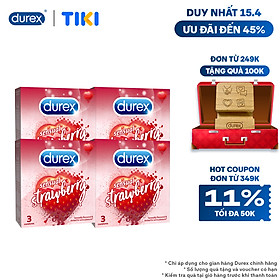 Bộ 4 Bao Cao Su Durex Sensual Strawberry - Hộp 3 Bao