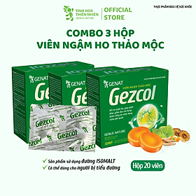 Combo 3 hộp 20 viên - Viên ngậm thảo mộc Gezcol Hỗ trợ giảm ho, giảm đờm, giảm đau rát họng, khản tiếng - Genat