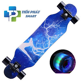 Ván trượt thể thao Longboard gỗ nhám 8 lớp in họa tiết lạ mắt,khách chọn màu ( bảo hành 1 đổi 1 trong 7 ngày )Mẫu Bánh Xanh Phát Sáng