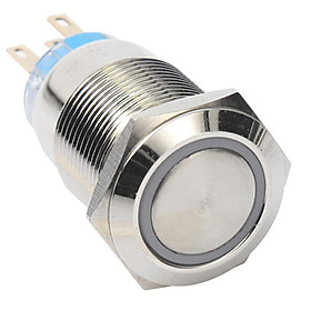 12V Momentary IP65 250V/5A Push Button Switch Blue Ring Light, 19mm Mounting Hole