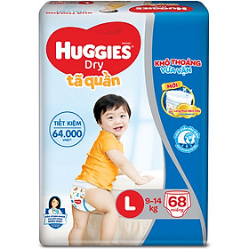 Tã Quần Huggies Dry Gói Cực Đại L68 (68 Miếng) - Bao Bì Mới