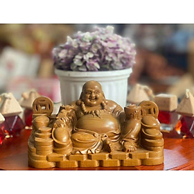 Mua Tượng phật di lặc kim tiền bằng gỗ bách xanh thơm phức kt 15×9×8cm