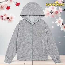 Áo khoác GOKING vải da cá, 6 túi to rộng, dây kéo an toàn, mũ to trùm đầu. Form unisex cho nữ nam, trẻ em. Chống nắng gió lạnh, chống tia UV