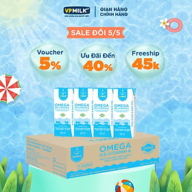 Sữa Dinh Dưỡng Tiệt Trùng VPMilk Omega Ít Đường dạng hộp cho bé trên 1 tuổi 180ml (thùng 48 hộp)