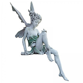 2X Fairy Statue Yard Pond Figurine Home Patio Angel Sculpture Ornament Gray