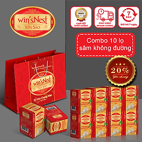 Combo 10 lọ Yến Sào Win'snest Tổ Yến Chưng Sẵn Nhân Sâm Không Đường 20% (70ml/ Lọ) thích hợp cho người lớn, người bệnh