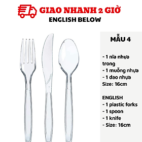 Bộ dao, muỗng, nĩa nhựa nhiều mẫu - Plastic spoon, fork cch50