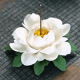 Mua Hoa gốm cắm nhang - Đốt trầm hoa trà trắng dễ thương