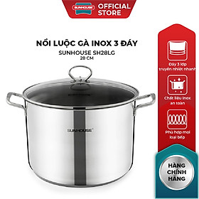 Nồi luộc gà inox 3 đáy SUNHOUSE SH28LG, Đường kính 28 cm, Cao 21cm, Vung kính cường lực - Hàng chính hãng