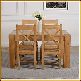 Bộ bàn ăn Rustic Oak bàn 1m2, kèm 4 ghế juno sofa ( Vàng Gỗ Tự Nhiên)