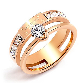 Nhẫn nữ 2 tầng titan đính đá thời trang sang trọng