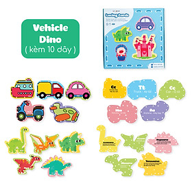 Đồ Chơi Xỏ Dây Lacing Cards - Bộ 10 Thẻ Động Vật Khủng Long Phương Tiện Giao Thông - Lalala Baby