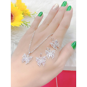 Dây chuyền nữ mặt bướm xoàn mạ bạch kim cao cấp h906