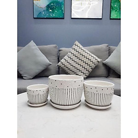 Mua Chậu hoa gốm sứ họa vân sọc - kèm đĩa đựng nước
