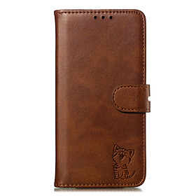 For Samsung A7(2018)/A750 Wallet-type Cute Cartoon Embossed Happy Cat PU Leather Protective Phone Case with Buckle & Bracket
