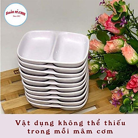 Sỉ 10 Đĩa chấm phíp 2 ngăn Việt Nhật, bát đựng gia vị nước chấm, đĩa đựng gia vị 2 ngăn mini nhỏ gọn tiện lợi