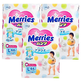 Combo 3 gói Tã-bỉm quần Merries L44 (44 miếng)
