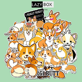 Bộ sticker  chó corgi chống thấm nước trang trí mũ bảo hiểm, đàn, guitar, ukulele, điện thoại laptop