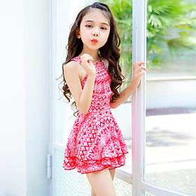 Bộ bơi 1 mảnh bé gái, dáng váy xòe xinh xắn, quần sooc đùi trong, chất bơi lycra cao cấp, có size lớn | KT027