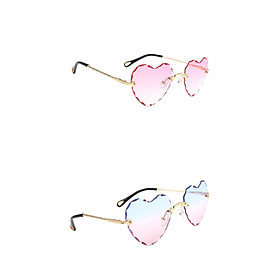 2x Heart-shaped Metal Frame Sunglasses UV400 Protection for Outdoor Activities