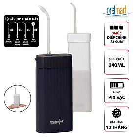 Máy tăm nước cá nhân không dây Waterjet Cordless Mini (4 đầu tăm,dùng được cho người niềng răng, răng sứ, có đầu cạo lưỡi) - Bảo hành 12 tháng
