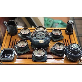 Mua Bộ trà đạo bằng sứ màu nâu rạn hoa mai 18 món - vd176